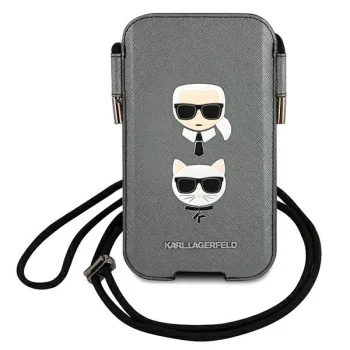 Сумка для телефона Karl Lagerfeld Saffiano Ikonik Karl&Choupette Head, серая