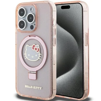 Чехол Hello Kitty Ring Stand Glitter MagSafe для iPhone 15 Pro, Розовый