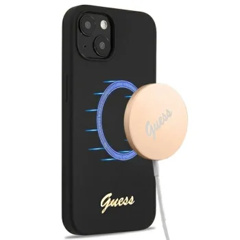 Чехол Guess Silicone Script MagSafe для iPhone 13 6.1", черный