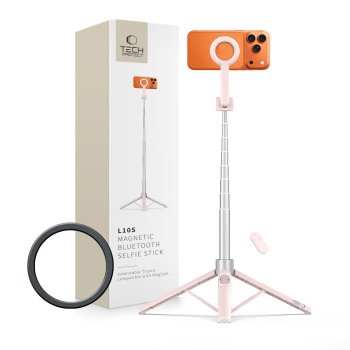 Tech-Protect L10S Bluetooth Selfie Stick, Pink/Grey