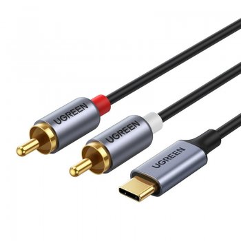 Ugreen USB Type C (Male) - 2 RCA (Male) Audio Cable Adapter, 1,5m, Gray | Audio Vads Kabelis Pāreja Adapteris