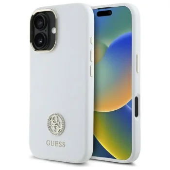 Guess GUHCP16SM4DGPH iPhone 16 6.1" balts cietais futrālis Silikona logo Strass 4G | white hard case Silicone