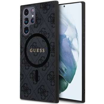 Guess 4G Collection Leather Metal Logo MagSafe vāciņš Samsung Galaxy S24 Ultra, Melns