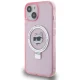 Karl Lagerfeld iPhone 15 vāciņš Ring Stand Choupette Head MagSafe, rozā