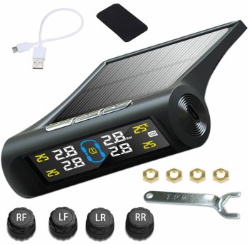 TPMS Tire Pressure and Temperature Sensors with LCD Display, black