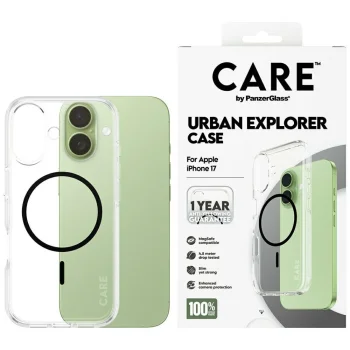 Чехол CARE by PanzerGlass Flagship Urban Explorer с Black MagSafe для iPhone 17 — прозрачный
