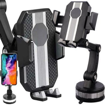 Universal Car Phone Holder for Windshield and Dashboard with Strong Suction Cup, Black