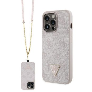 Guess iPhone 13 Pro vāciņš PU Leather Metal Logo Strass Crossbody, rozā