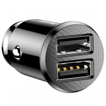 Baseus Grain Car Charger 2x USB 5V 3.1A, Black | Automašīnas Telefona Lādētājs, Uzlādes Ierīce