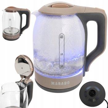 Elektriskā tējkanna, stikla, 1500W, 2L, LED apgaismojums, brūna