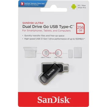 USB zibatmiņa SanDisk Ultra Dual Drive Go 256GB USB Type-C SDDDC3-256G-G46, melna