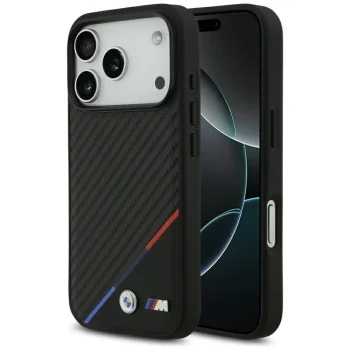 BMW M Carbon Tricolor Line MagSafe vāciņš iPhone 17 Pro, melns
