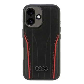 Audi Genuine Leather MagSafe vāciņš iPhone 16, melns/sarkans