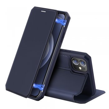 Apple iPhone 12 / 12 Pro 6.1" DUX DUCIS Skin X Auto-absorbed Leather Cell Phone Case Cover, Blue | Telefona Vāciņš Maciņš Apvalks Grāmatiņa
