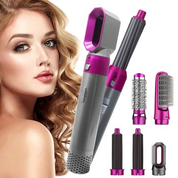 5 in 1 Hair Dryer Brush and Styler Kit Hot Air Brush for Styling and Drying, Gray Pink