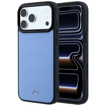 Чехол Mercedes-Benz Leather Mesh with Bow Line MagSafe для iPhone 18 Pro / 17 Pro, синий