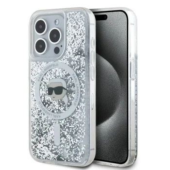 Чехол Karl Lagerfeld для iPhone 15 Pro Liquid Glitter Karl Head MagSafe, прозрачный