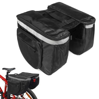 Large bike pannier bag for rear rack with two compartments, black