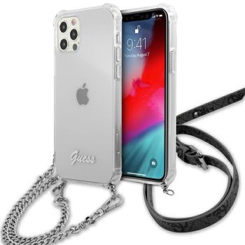 Guess iPhone 12 / 12 Pro Case 4G Silver Chain, Transparent