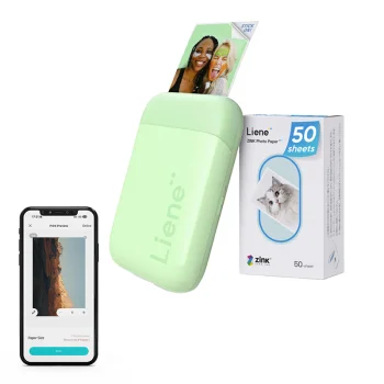 Pārnēsājamais fotoprinteris Liene Pearl 2x3" ar 50 papīra lapām, zaļš