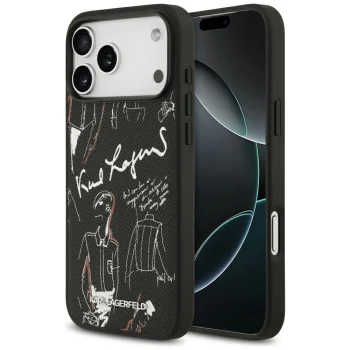 Karl Lagerfeld MagSafe vāciņš ar graudainu rakstu un logotipu iPhone 17 Pro Max – melns | Phone Case Cover