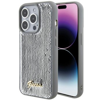 Guess iPhone 15 Pro Case Sequin Script Metal, Silver