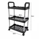 Mobile Storage Cart on Wheels, 3 Tiers, Black/Silver