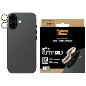 PanzerGlass Hoops Glitter rūdīta stikla kameras lēcu aizsargstikls iPhone 17 / 16 / 16 Plus – Zelts | Tempered...