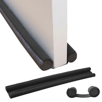 Double Sided Under Door Draft Stopper and Noise Blocker, black