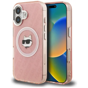 Karl Lagerfeld IML Choupette Head Logo MagSafe Case for iPhone 16, Pink