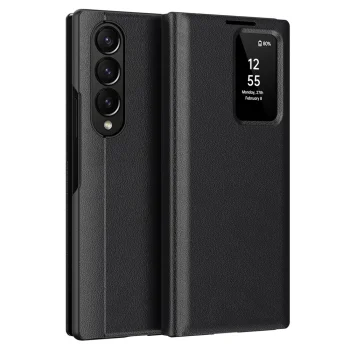 Samsung Galaxy Z Fold 4 (SM-F936) Leather Cover with View Window Card Slot Case, Black | Telefona Vāciņš Maciņš...