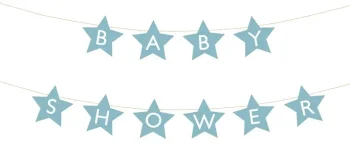 Светло-голубой баннер Baby Shower в форме звезд, 290x16,5 см