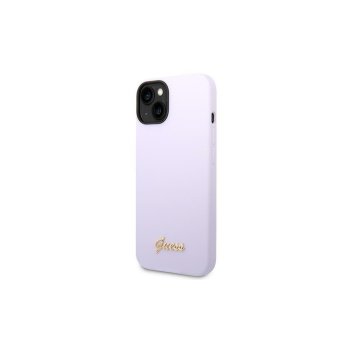 Guess iPhone 14 Pro vāciņš Silicone Vintage Gold Logo, violets