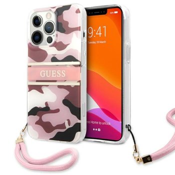 Guess чехол для iPhone 13 Pro Max Camo Strap Розовый