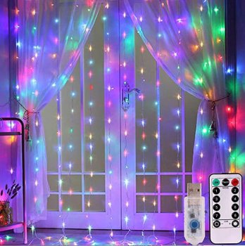 Ziemassvētku Virtene "Aizkars" ar Tālvadības Pulti un USB, 200 LED Lampiņas Gaismas, 3х3m, Daudzkrāsaina |...