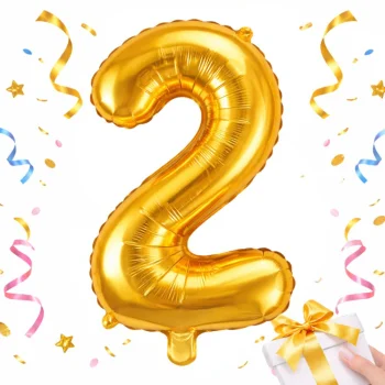 Foil Number 2 Balloon 66cm for Birthday Party Decorations, Gold