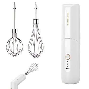 Cordless Electric Hand Mixer USB Rechargeable Whisk for Eggs and Cream, White