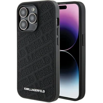 Karl Lagerfeld Quilted K Pattern vāciņš iPhone 15 Pro, melns