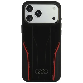 Чехол Audi R8 Genuine Leather MagSafe для iPhone 18 Pro Max / 17 Pro Max, черный/красный