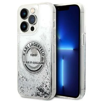 Чехол Karl Lagerfeld Liquid Glitter RSG для iPhone 14 Pro, серебристый
