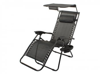 Dārza Pludmales Guļamkrēsls Atpūtas Saliekams Krēsls Zvilnis ar Saulessargu un Paliktni, Melns | Garden Beach Deck Chair Folding Sunbed