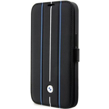 Apple iPhone 14 Pro Max 6.7'' BMW Leather Stamp Blue Lines Book Case Cover (BMBKP14X22RVSK), Black