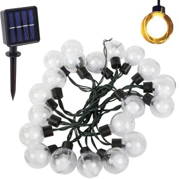 Saules bateriju dārza virtene 20 LED, silti balta