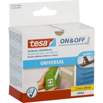 Pašlīmējoša līplente Tesa On & Off 55225, 2,5 m x 20 mm, balta