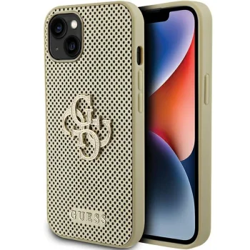 Чехол Guess для iPhone 15 Perforated 4G Glitter, золотистый