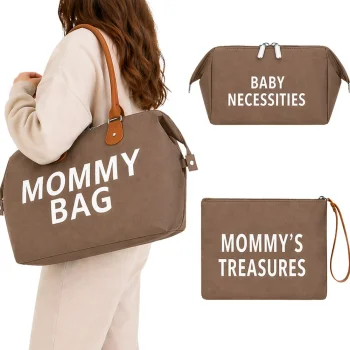 Mommy Bag 3-in-1 māmiņu soma ar organizatoru un kosmētikas maciņu, brūna