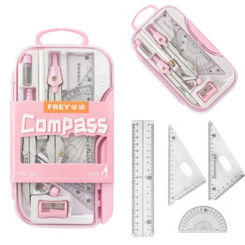 Готовальня для школы 9 предметов циркуль линейка транспортир,...