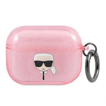 Чехол Karl Lagerfeld для AirPods Pro Karl's Head Glitter, розовый