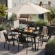 Outdoor Garden Table MultiGarden 140x80 cm Tempered Glass Umbrella Hole, Black