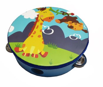 Koka tamburīns bērniem ar krāsainu bungu, žirafes dizains